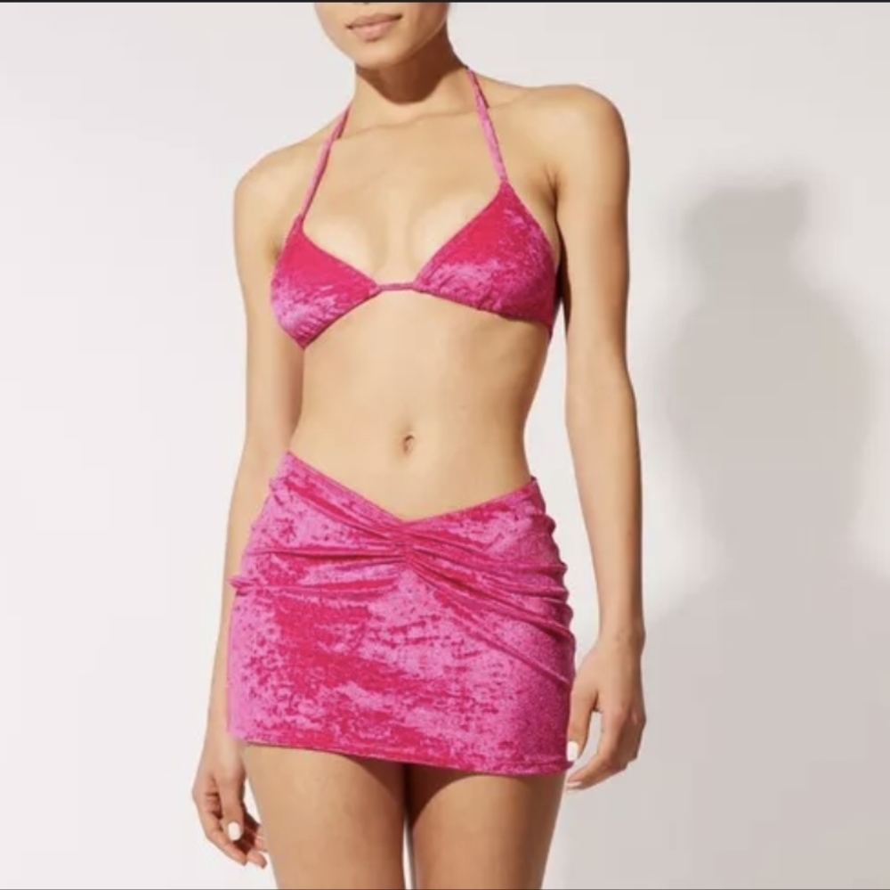 Solid and striped Lana swim skirt crushed velvet pink small